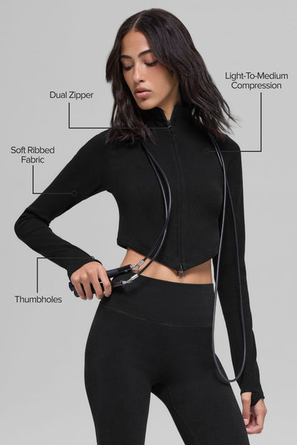 Seamless Two Tone Rib Jacket - Black