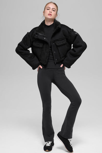 Faux Shearling Snowfall Cropped Jacket - Black