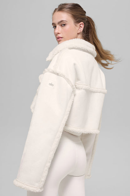 Faux Shearling Snowfall Cropped Jacket - Ivory