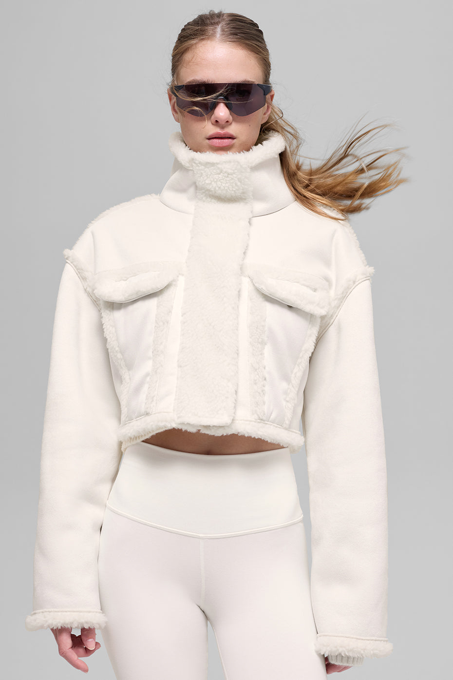 Faux Shearling Snowfall Cropped Jacket - Ivory