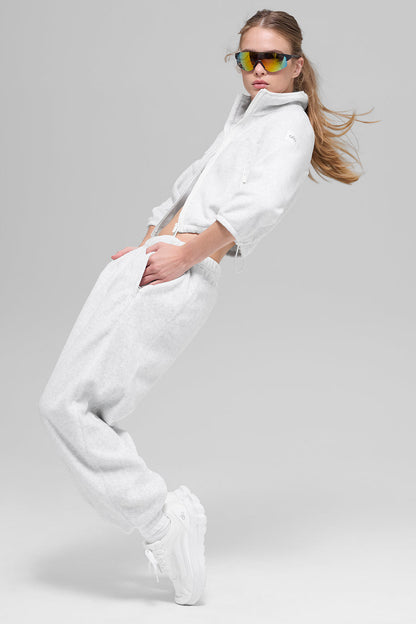 Polar Fleece Retreat Cropped Jacket - White Heather Grey