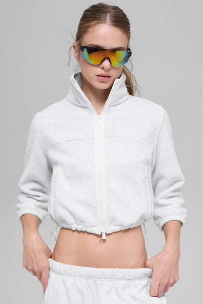 Polar Fleece Retreat Cropped Jacket - White Heather Grey