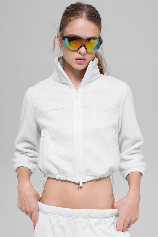 Polar Fleece Retreat Cropped Jacket - White Heather Grey