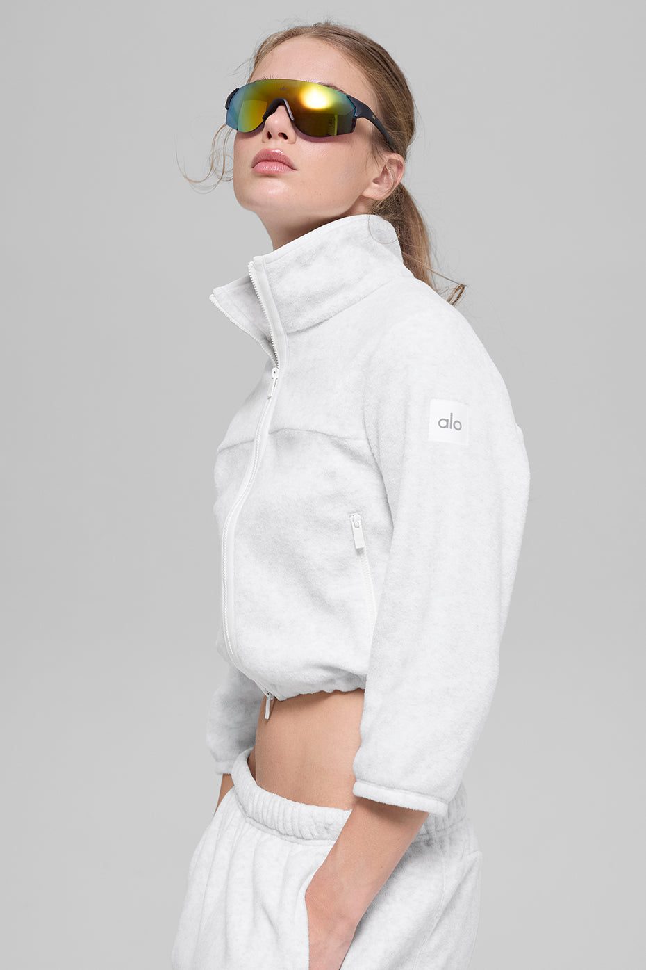 Polar Fleece Retreat Cropped Jacket - White Heather Grey