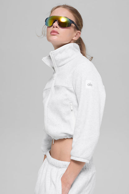 Polar Fleece Retreat Cropped Jacket - White Heather Grey