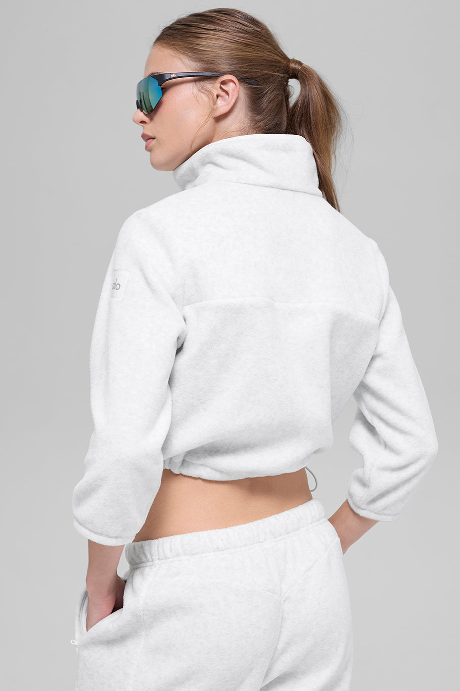 Polar Fleece Retreat Cropped Jacket - White Heather Grey