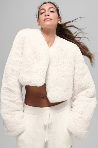 Faux Fur Chic Cropped Jacket - Ivory