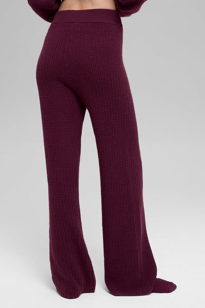 Cashmere High-Waist Plush Waffle Pant - Burgundy