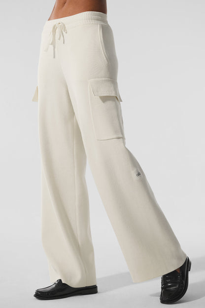 Scholar Knit High-Waist Cargo Pant - Ivory