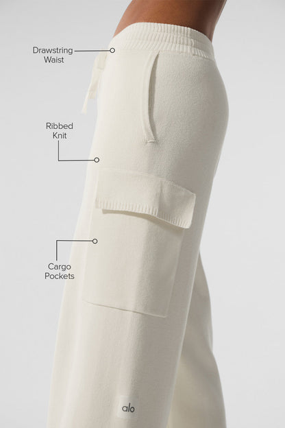 Scholar Knit High-Waist Cargo Pant - Ivory