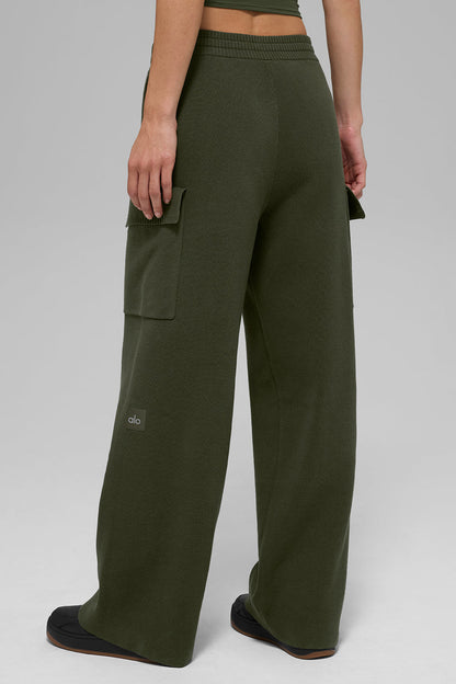 Scholar Knit High-Waist Cargo Pant - Green Olive