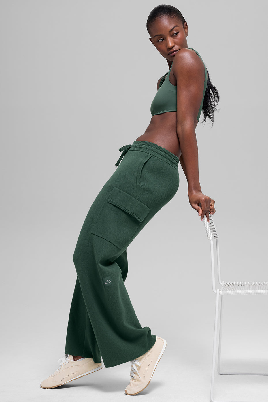 Scholar Knit High-Waist Cargo Pant - Clover Green