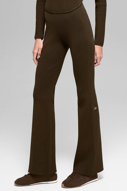 Denim Knit High-Waist Flare Pant - Espresso/Black