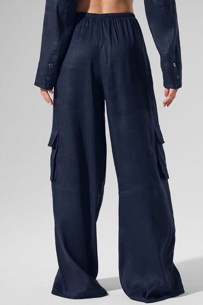 Linen Getaway Cargo Wide Leg Pant - Navy