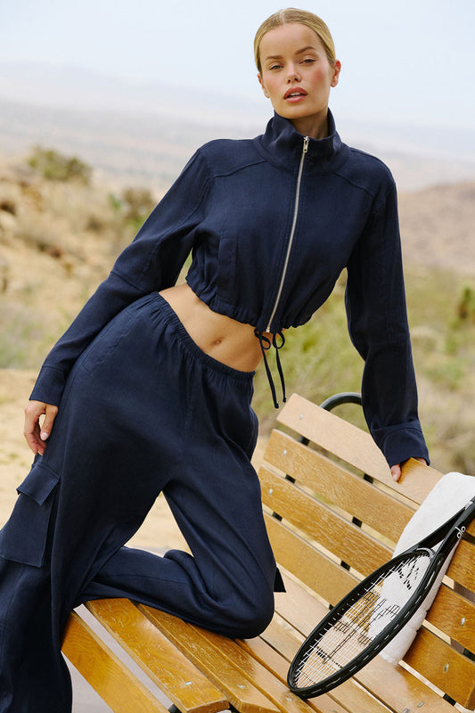 Linen Getaway Cargo Wide Leg Pant - Navy