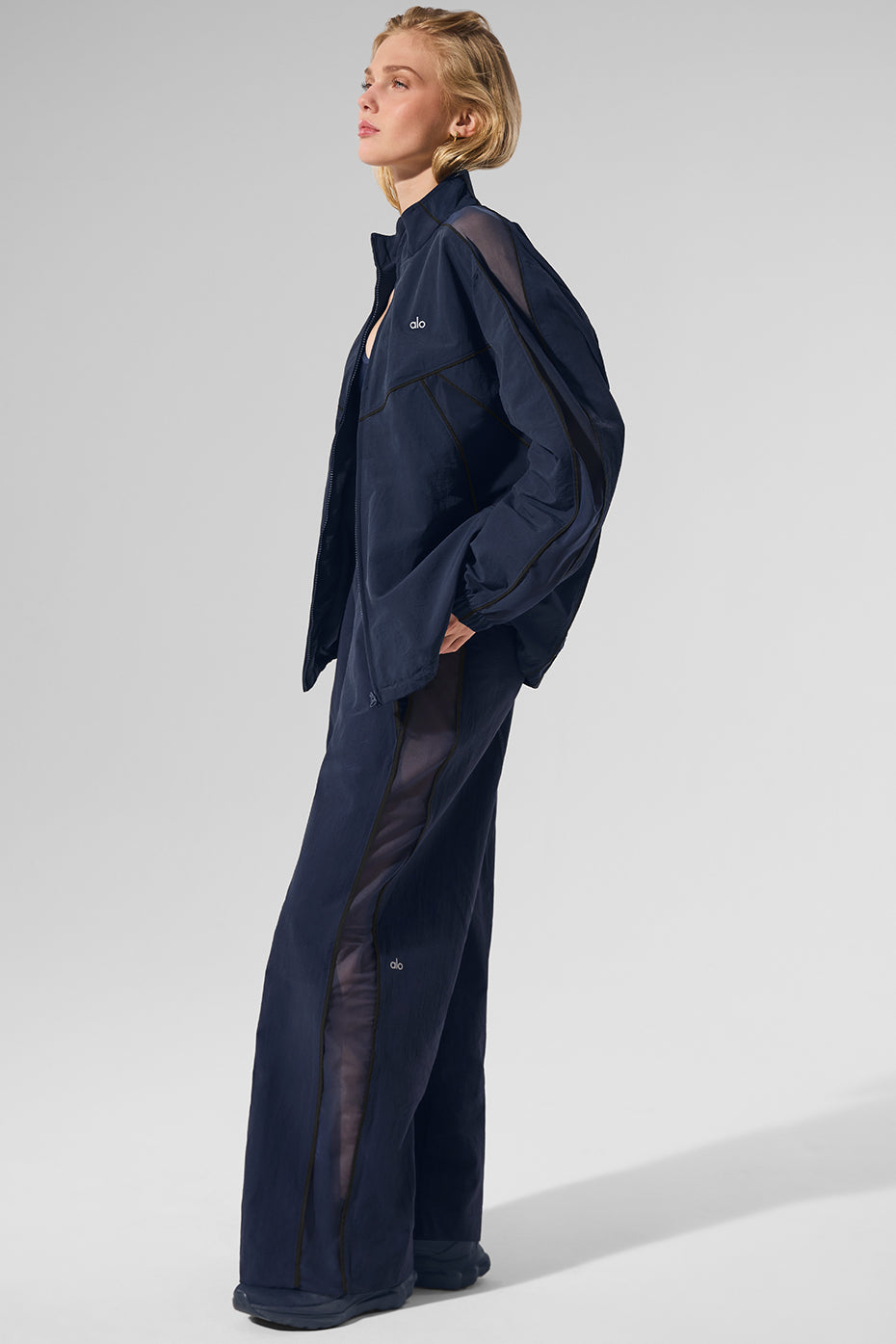 High-Waist Origin Wide Leg Track Pant - Navy/Black