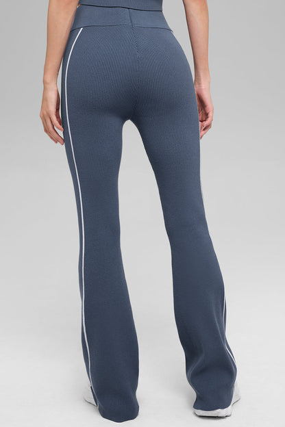 Ribbed Sweater Knit Highline Flare Pant - Bluestone/White
