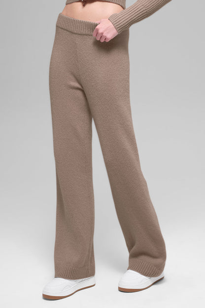 Wool Cashmere High-Waist New Class Wide Leg Pant - Chai Latte