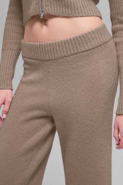 Wool Cashmere High-Waist New Class Wide Leg Pant - Chai Latte