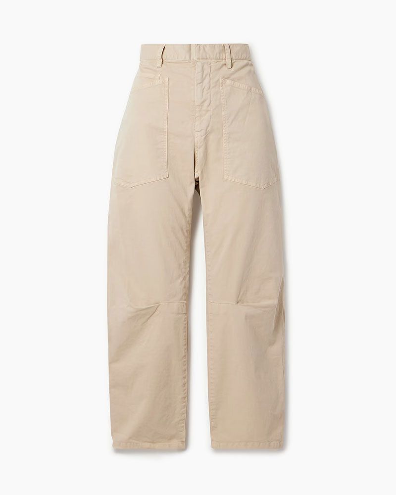 Cotton-blend twill Mid-Rise barrel-leg pants