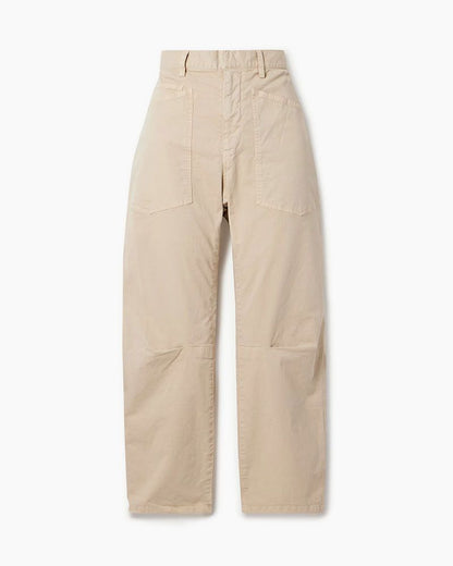 Cotton-blend twill Mid-Rise barrel-leg pants
