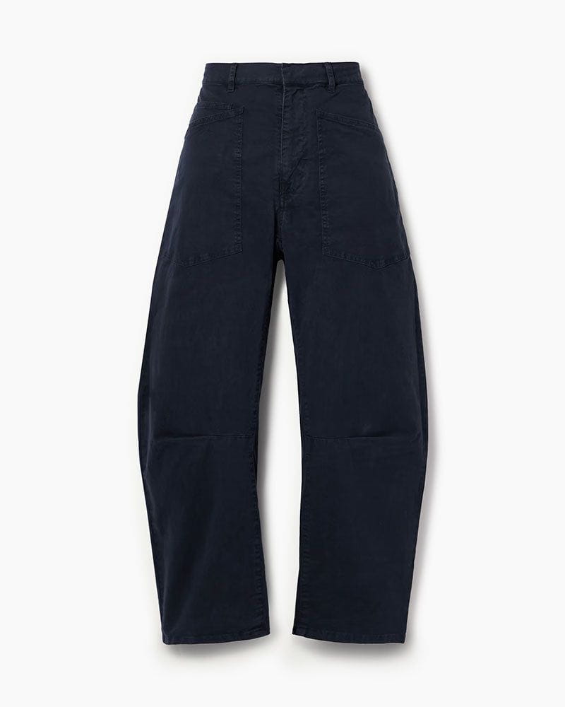Cotton-blend twill Mid-Rise barrel-leg pants