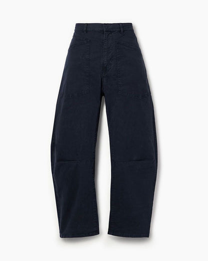 Cotton-blend twill Mid-Rise barrel-leg pants