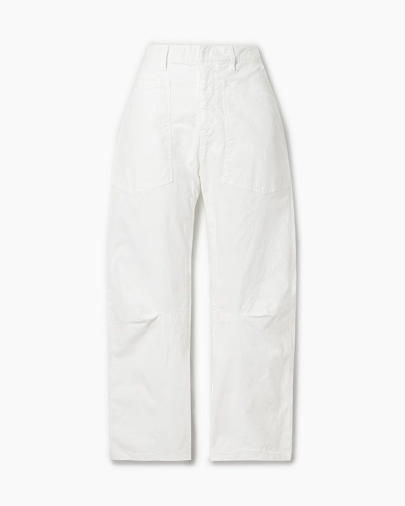 Cotton-blend twill Mid-Rise barrel-leg pants