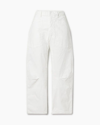 Cotton-blend twill Mid-Rise barrel-leg pants