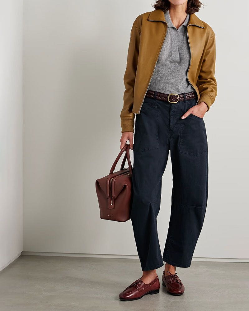 Cotton-blend twill Mid-Rise barrel-leg pants