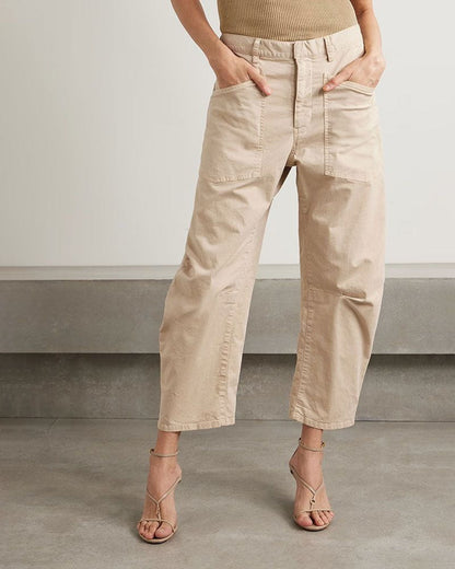 Cotton-blend twill Mid-Rise barrel-leg pants