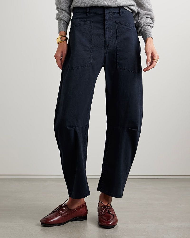 Cotton-blend twill Mid-Rise barrel-leg pants