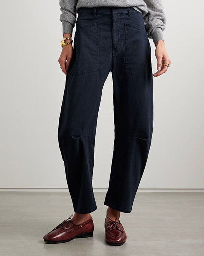 Cotton-blend twill Mid-Rise barrel-leg pants