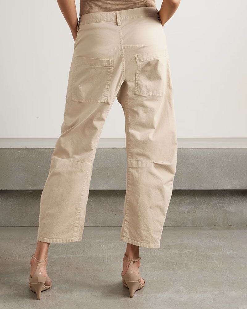 Cotton-blend twill Mid-Rise barrel-leg pants