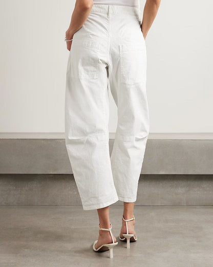 Cotton-blend twill Mid-Rise barrel-leg pants