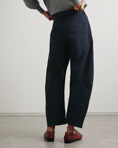 Cotton-blend twill Mid-Rise barrel-leg pants