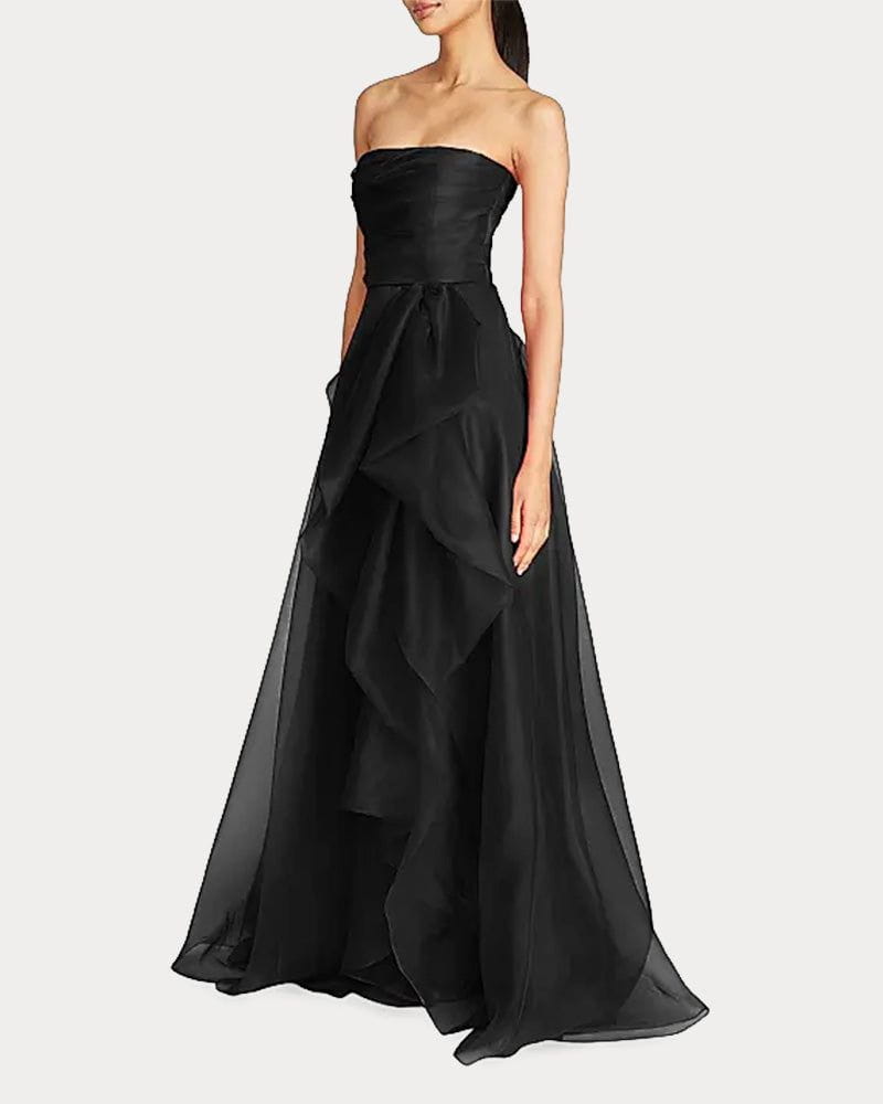 Draped Tulle Gown Evening Dress with Organza Ruffle