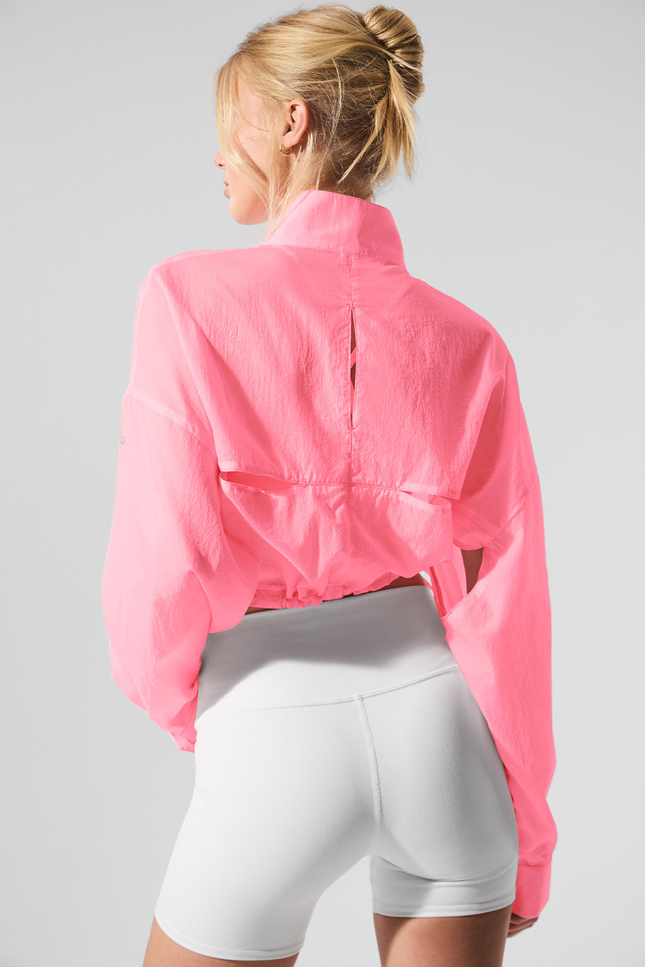 Cropped 1/4 Zip Aerial Pullover - Neon Bubblegum